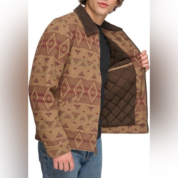 Levi’s Mens Workwear Cotton Canvas Geo print Trucker Depot Jacket size Large - Picture 4 of 16